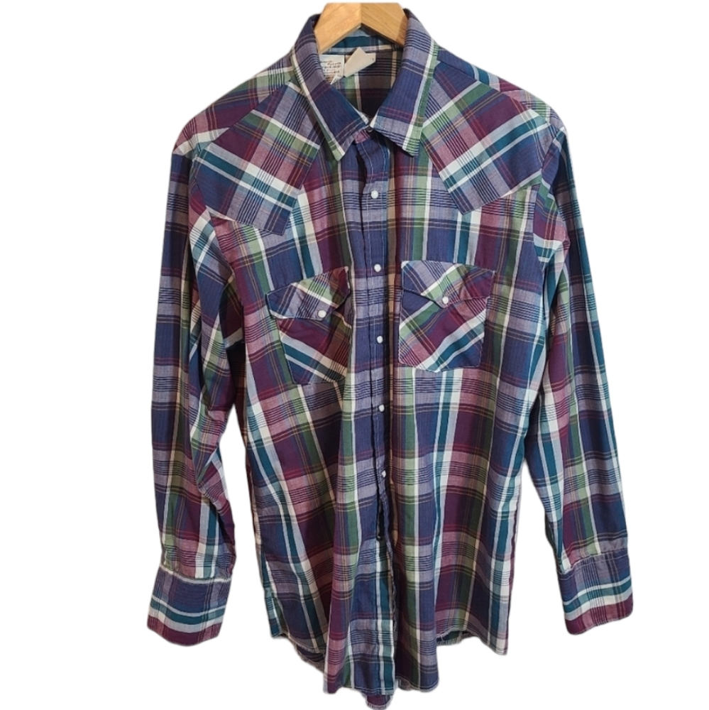 Vintage Western Frontier Plaid Pearl Snap Shirt Button Down